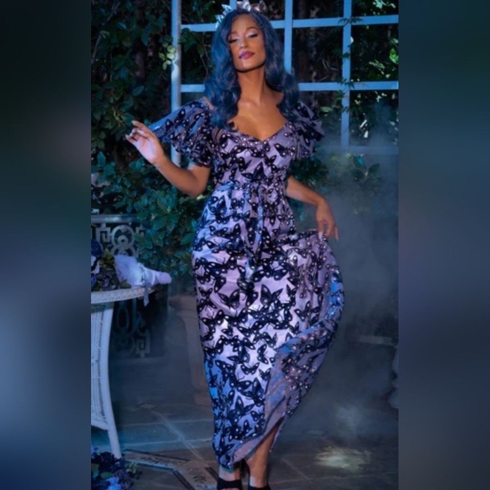 La Femme En Noir Tim Burton's Corpse Bride Butterfly Maxi Dress - 4X